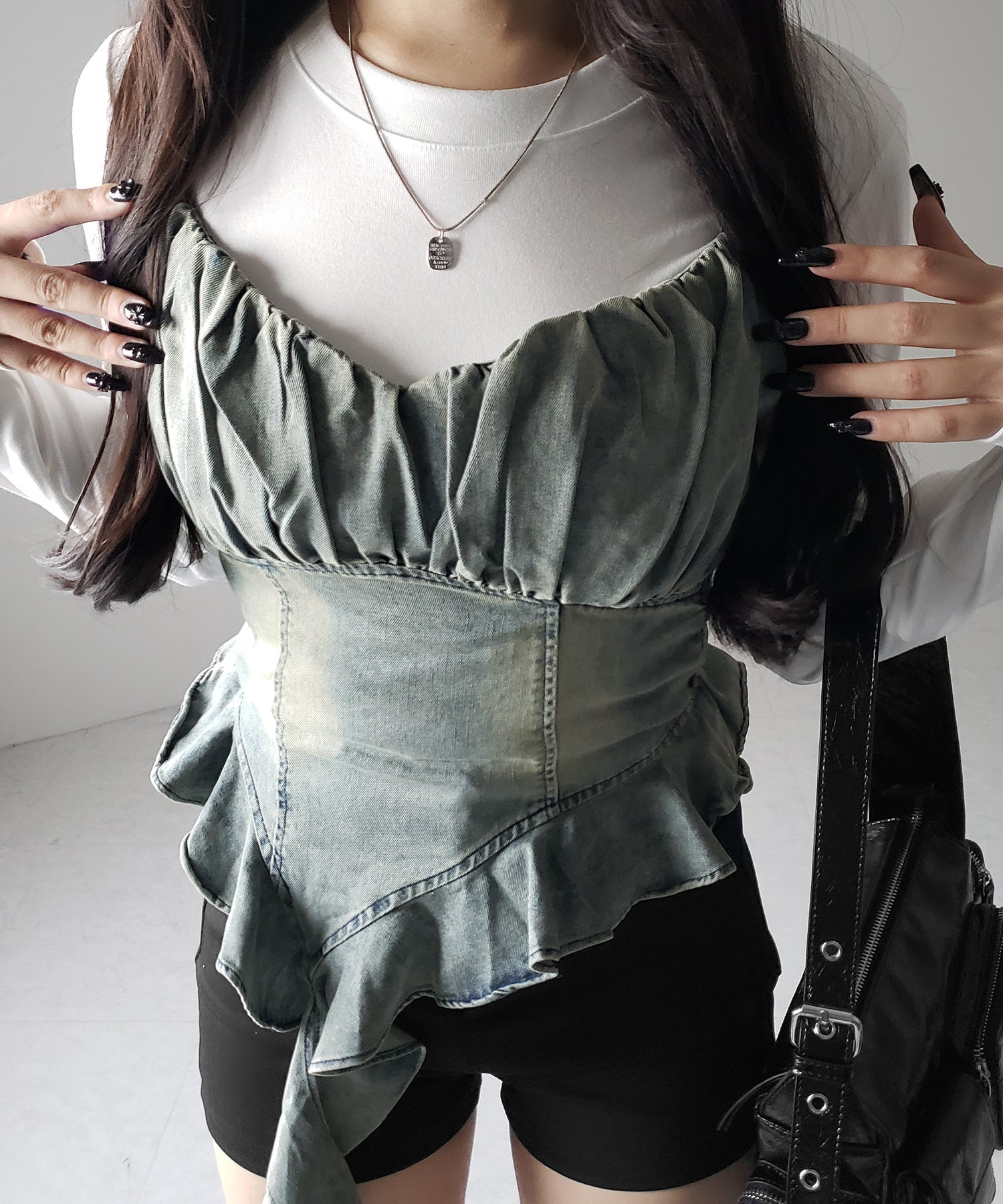 【 2点セット 】ヴィンテージデニムビスチェ & レイヤードTシャツセット / vintage denim bustier & layered T-shirts set