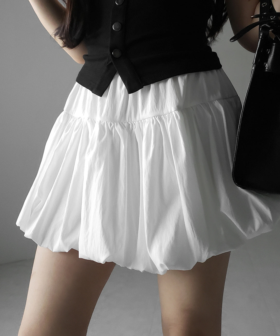 【 2color /インパン裏地付き 】ティアードコットンバルーンミニスカート / tiered cotton balloon mini skirt