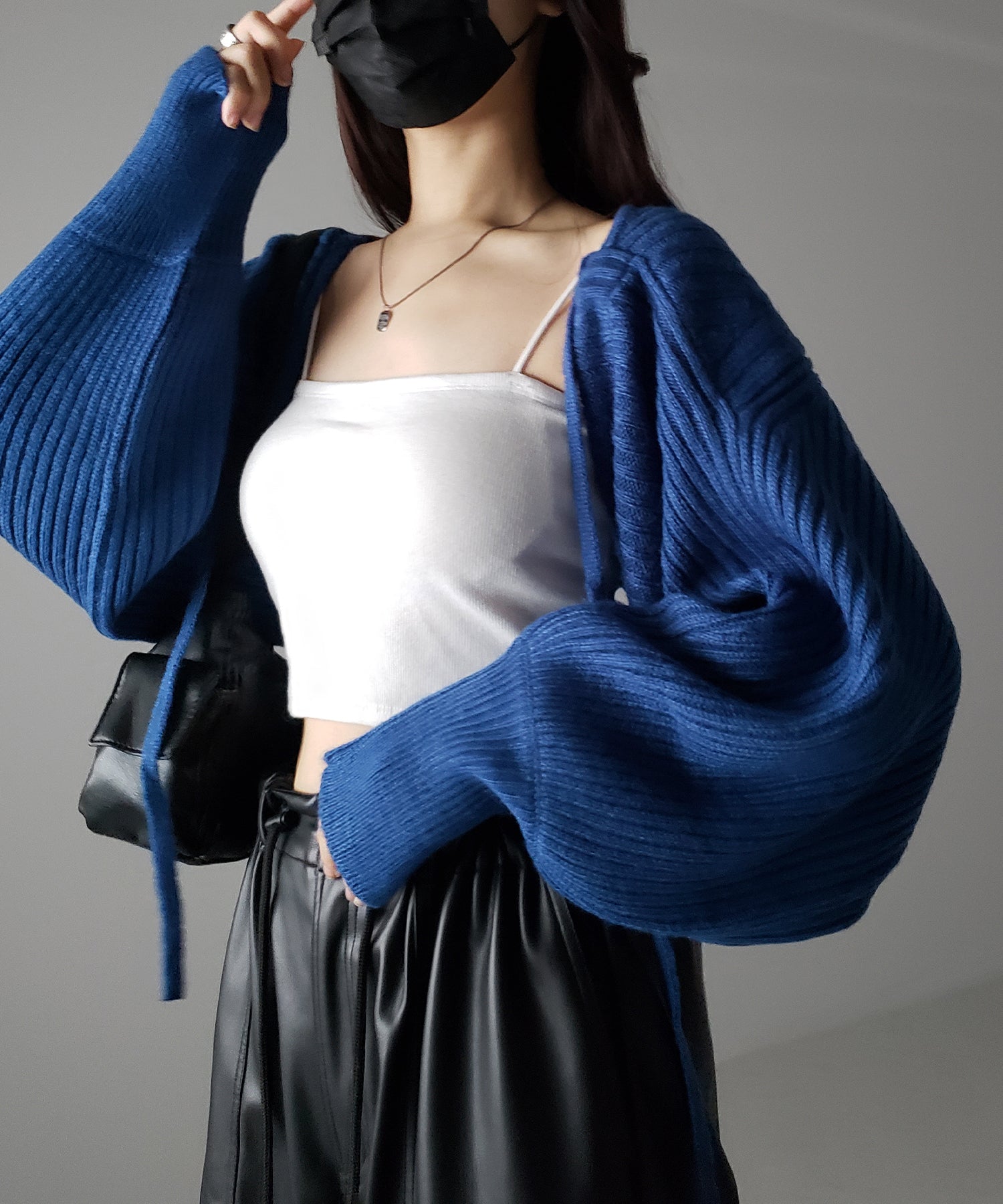 【 9color 】2WAYリボンモヘアライクショートリブニットカーデ