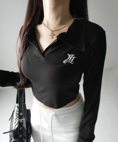 M LOGO スキッパーショートTシャツ / M LOGO skipper neck short T-shirt