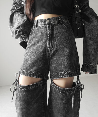 【 セットアップ着用可能 】2WAYヴィンテージケミカルブリーチカットアウトリボンデニム / 2WAY vintage chemical bleach cutout ribbon denim