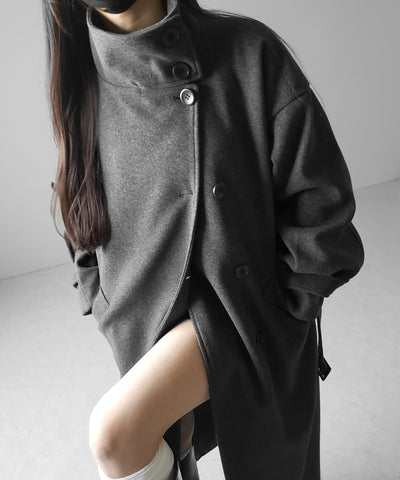 【 ウエストマークベルトSET 】2WAY スタンドカラーレディメルトントレンチロングコート / 2WAY stand collar lady melton trench long coat