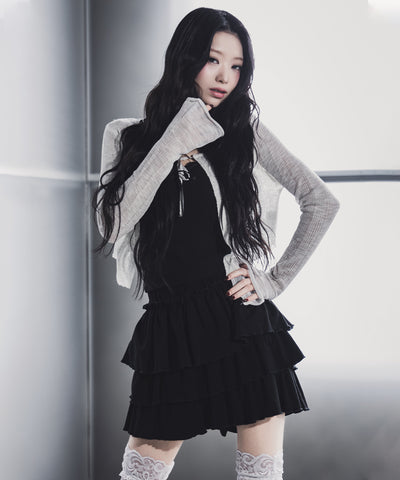 フロントリボンシアーニットショートカーディガン / front ribbon sheer knit short cardigan