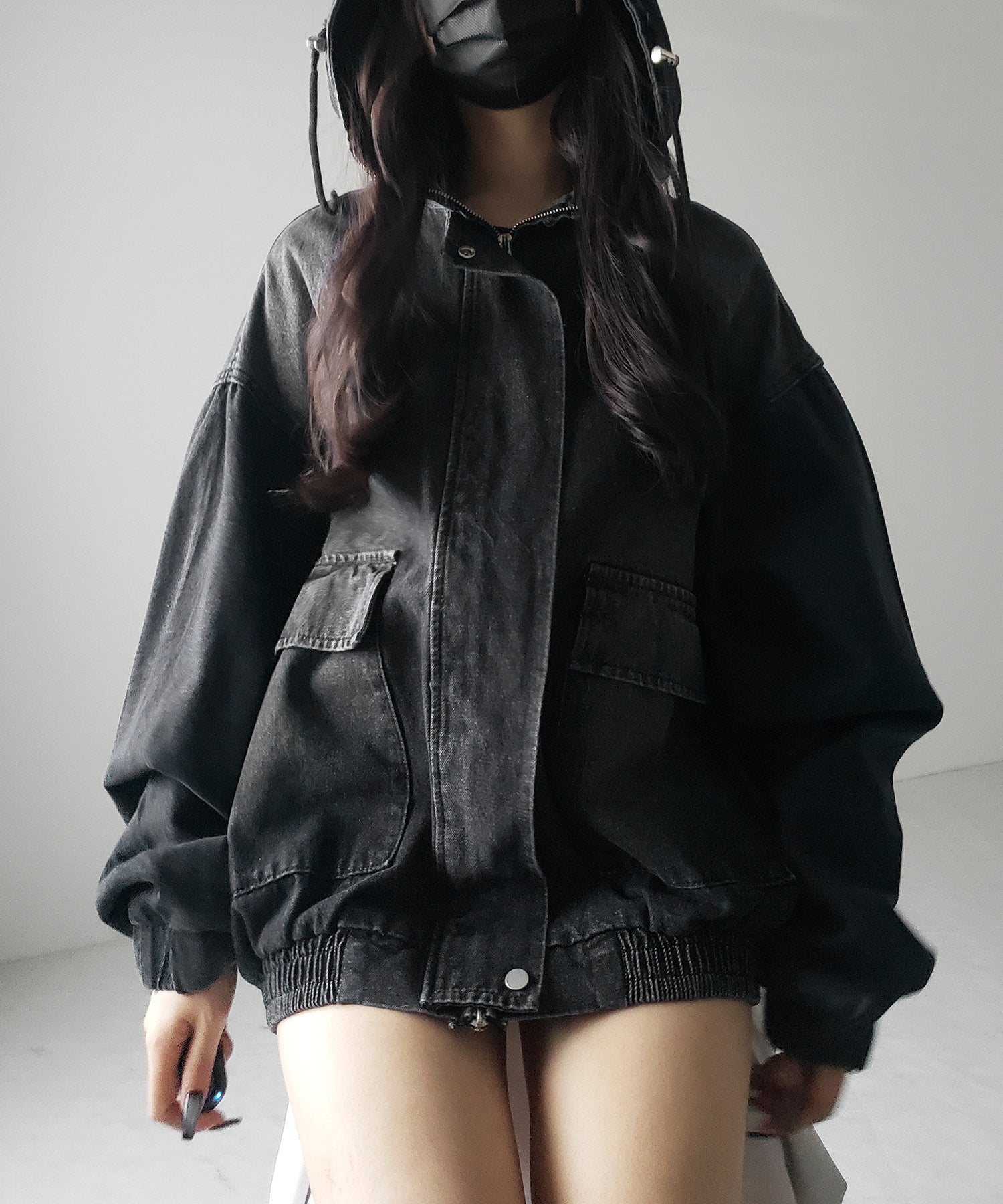 【 2color 】ヴィンテージデニムダブルジップフードブルゾン / vintage denim double zip hoodie blouson