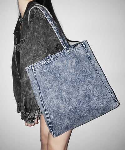 ヴィンテージケミカルブリーチビッグスクエアデニムトートバッグ / vintage chemical bleach big square denim tote bag