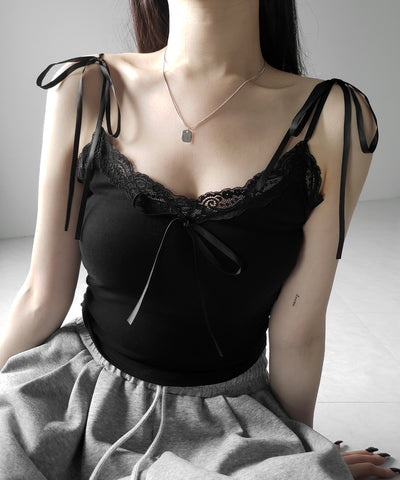 3サテンリボンレースリブキャミソール / three satin ribbon lace lib camisole