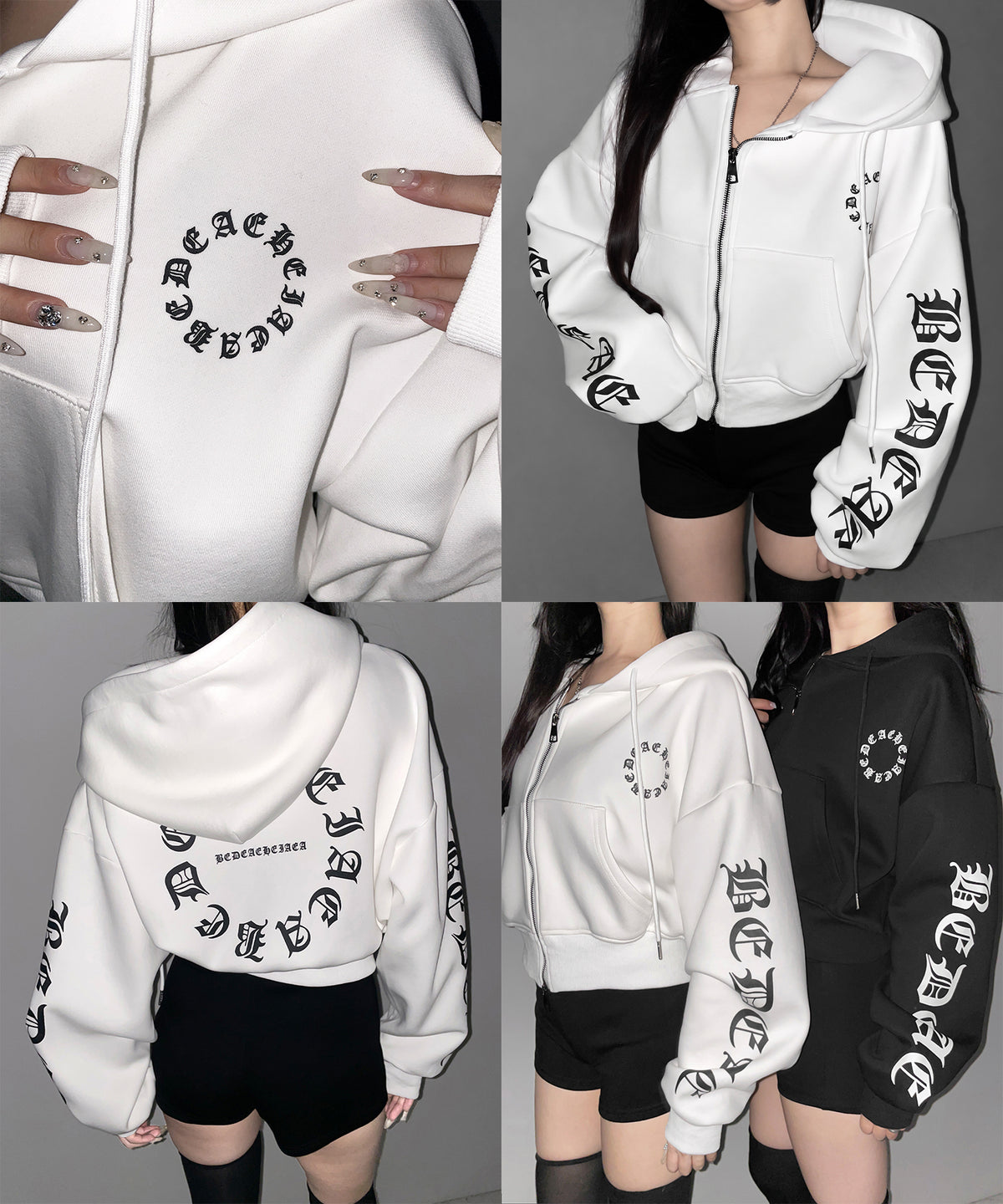 グランジロゴダブルジップショートパーカー / grunge logo double zip short hoodie