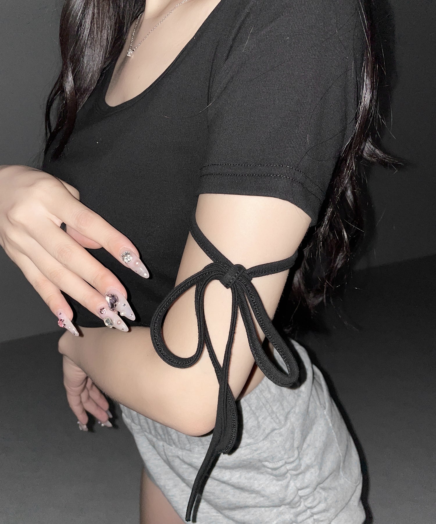 リボンスクエアネックタイトTシャツ / ribbon square neck tight T-shirts