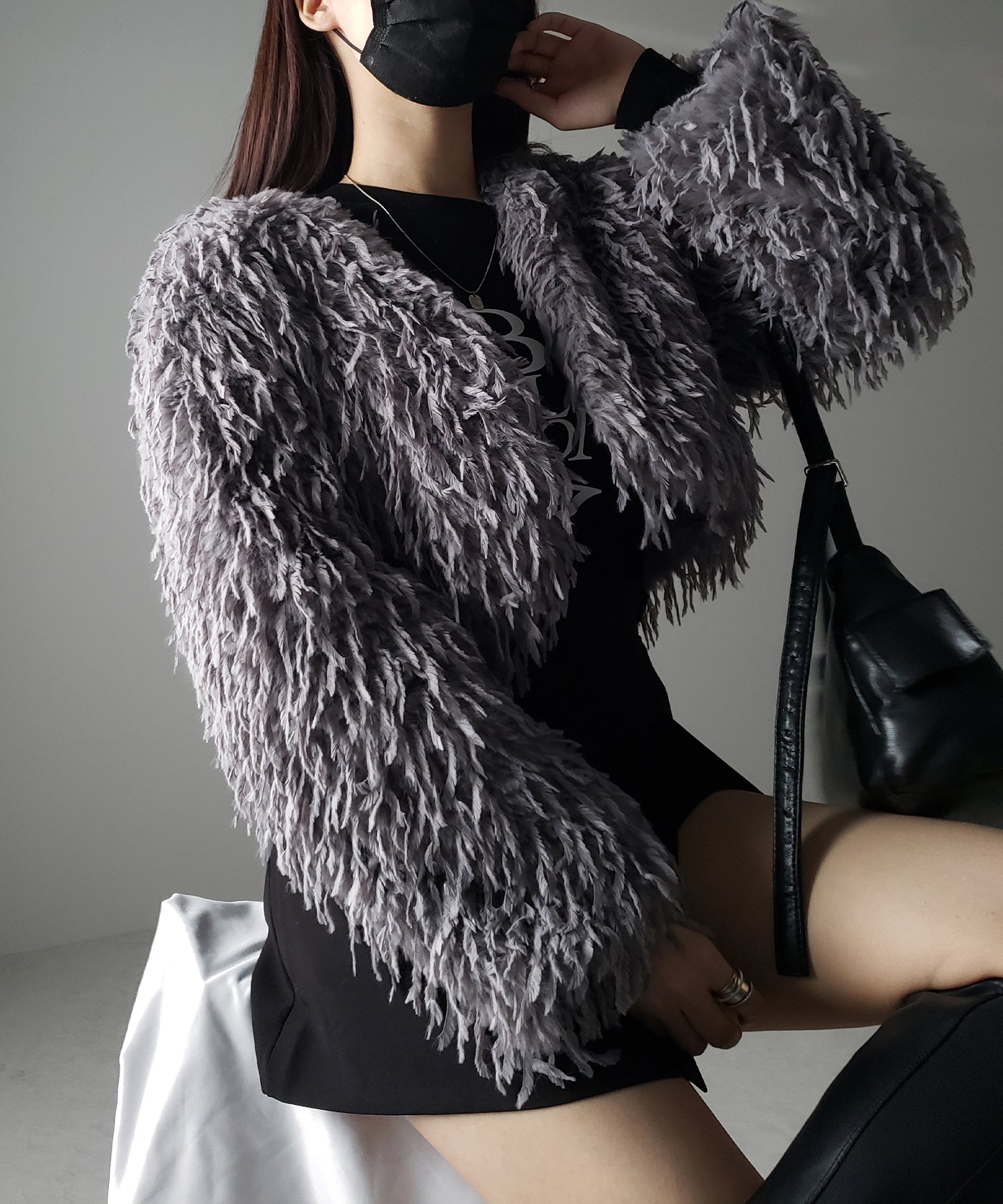 【 4color 】ムードフェザーワイドスリーブショートカーディガン/ mood feather wide sleeve short cardigan