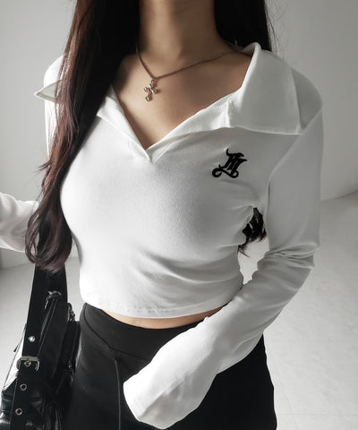 M LOGO スキッパーショートTシャツ / M LOGO skipper neck short T-shirt