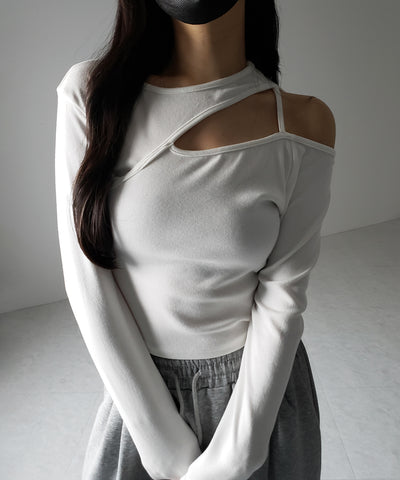 ショルダーカットアウトストラップリブトップス / shoulder cutout strap lib tops