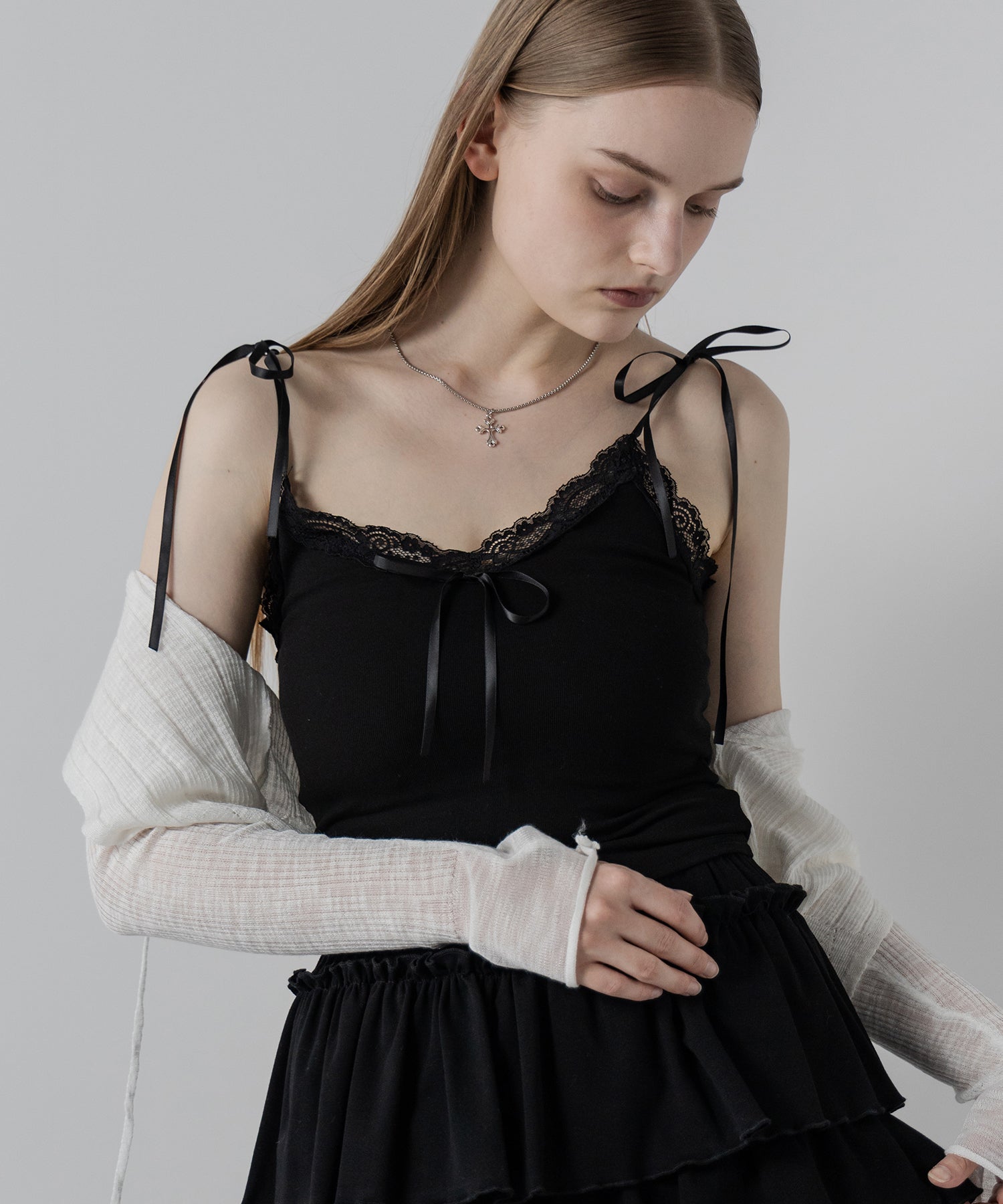 3サテンリボンレースリブキャミソール / three satin ribbon lace lib camisole