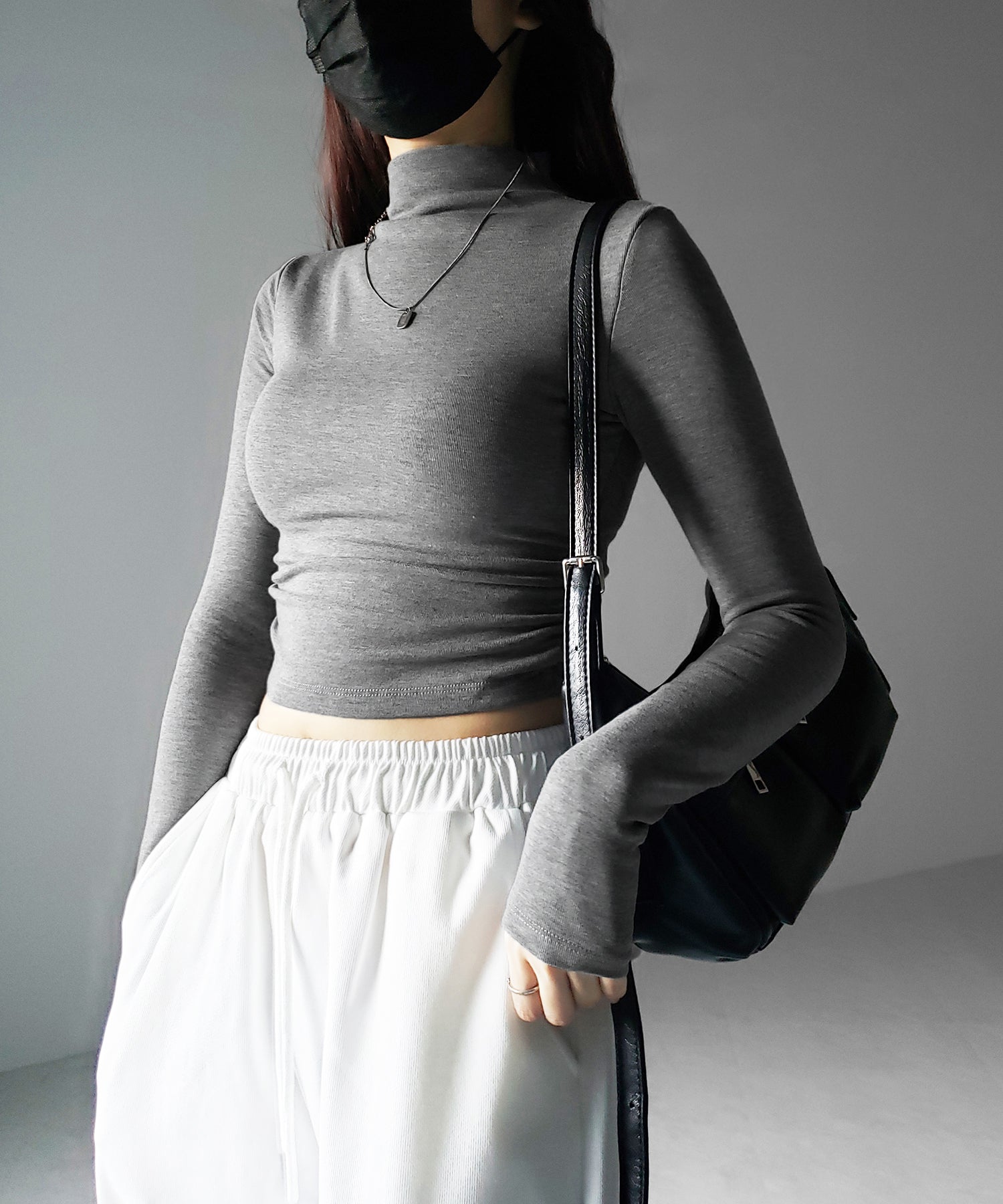 【 カップ付き / 裏起毛 】プチハイネックシャーリングショートカットソートップス