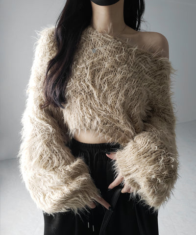 【 選べる6色展開 】フラッフィーシャギールーズショートニット / fluffy shaggy loose short knit