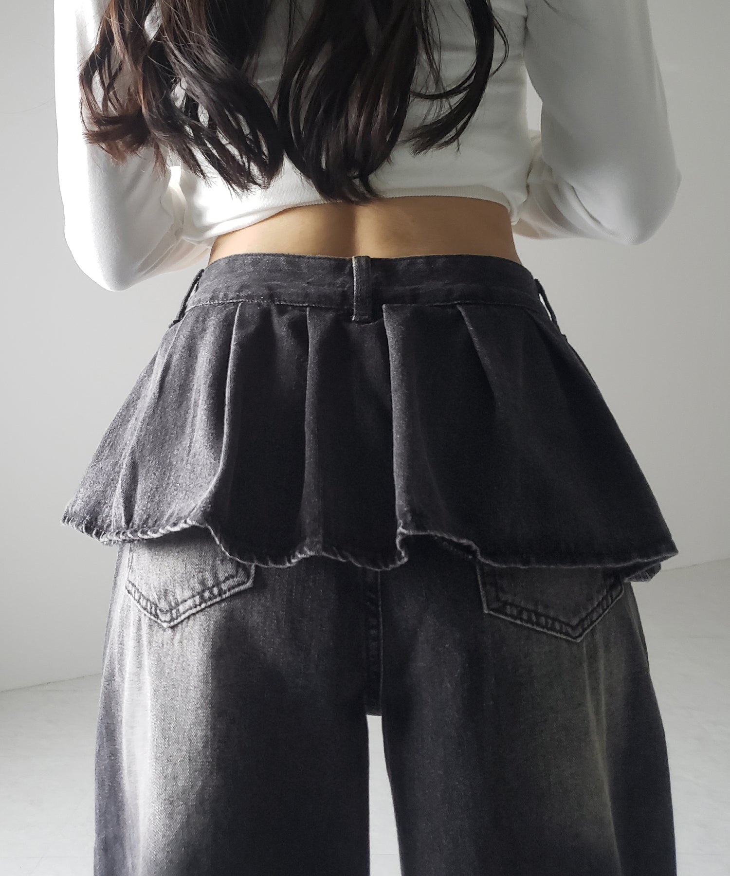 【 2color / 4size 】フリルドッキングレイヤードヴィンテージワイドデニム / frll docking layered vintage wide denim