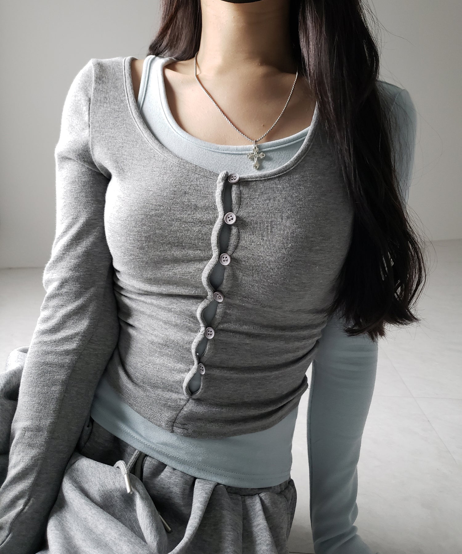 【 2color 】ブロッキングセットレイヤードトップス / blocking set layered tops