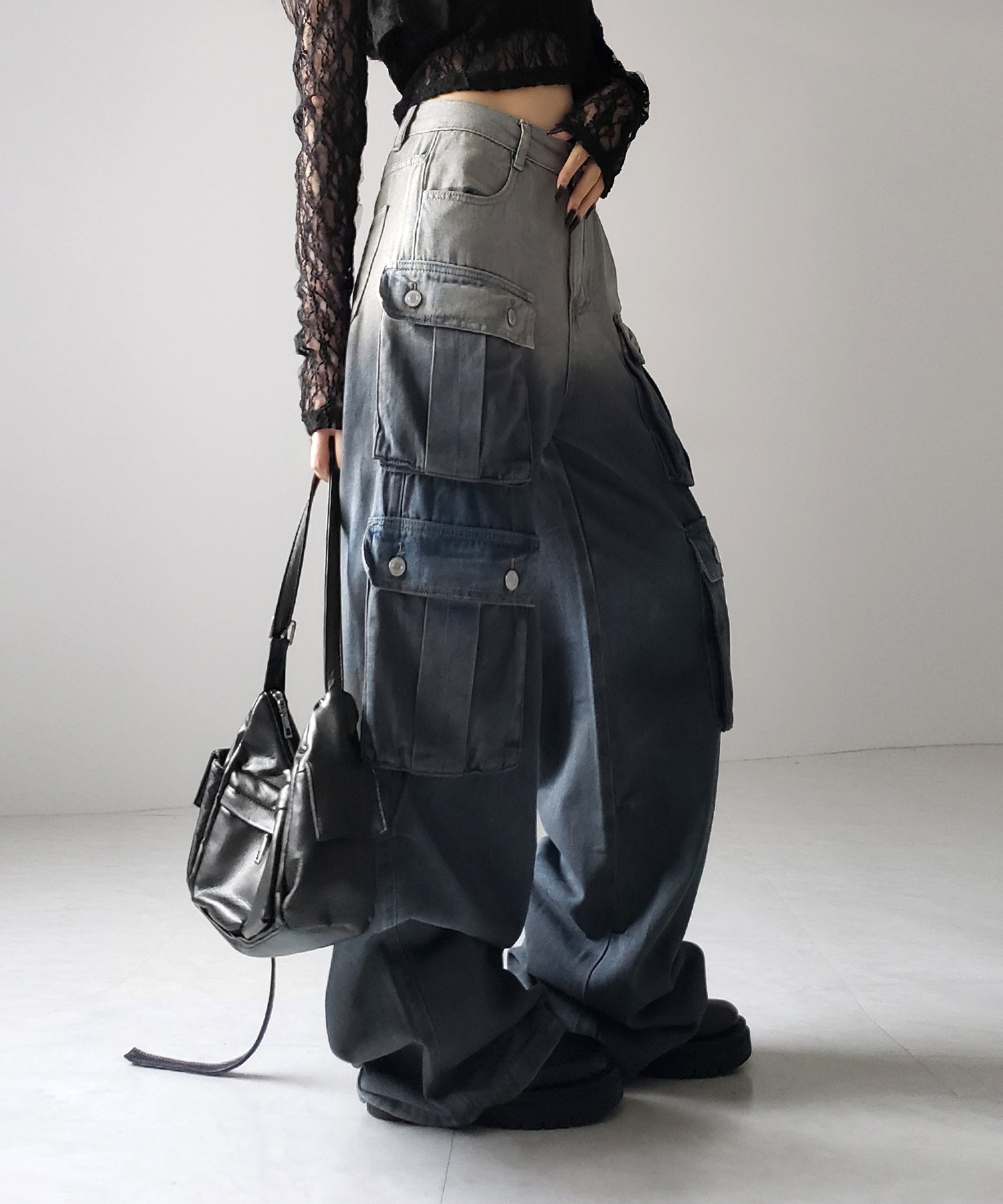 【 3color /4size 】オーバーダイグラデーションヴィンテージワイドカーゴデニム / overdyed gradation vintage wide cargo denim
