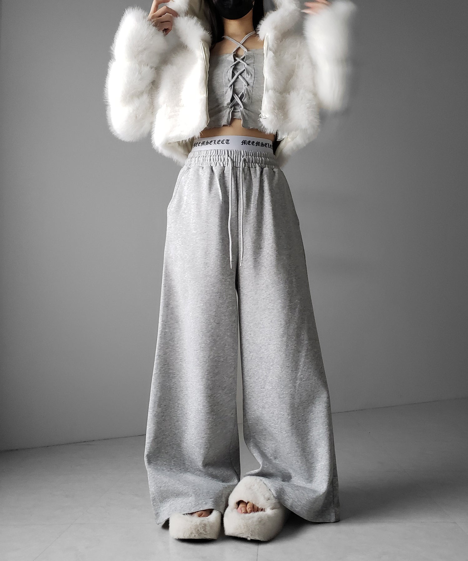 ウエストグランジロゴスウェットワイドパンツ / waist grunge logo sweat wide pants