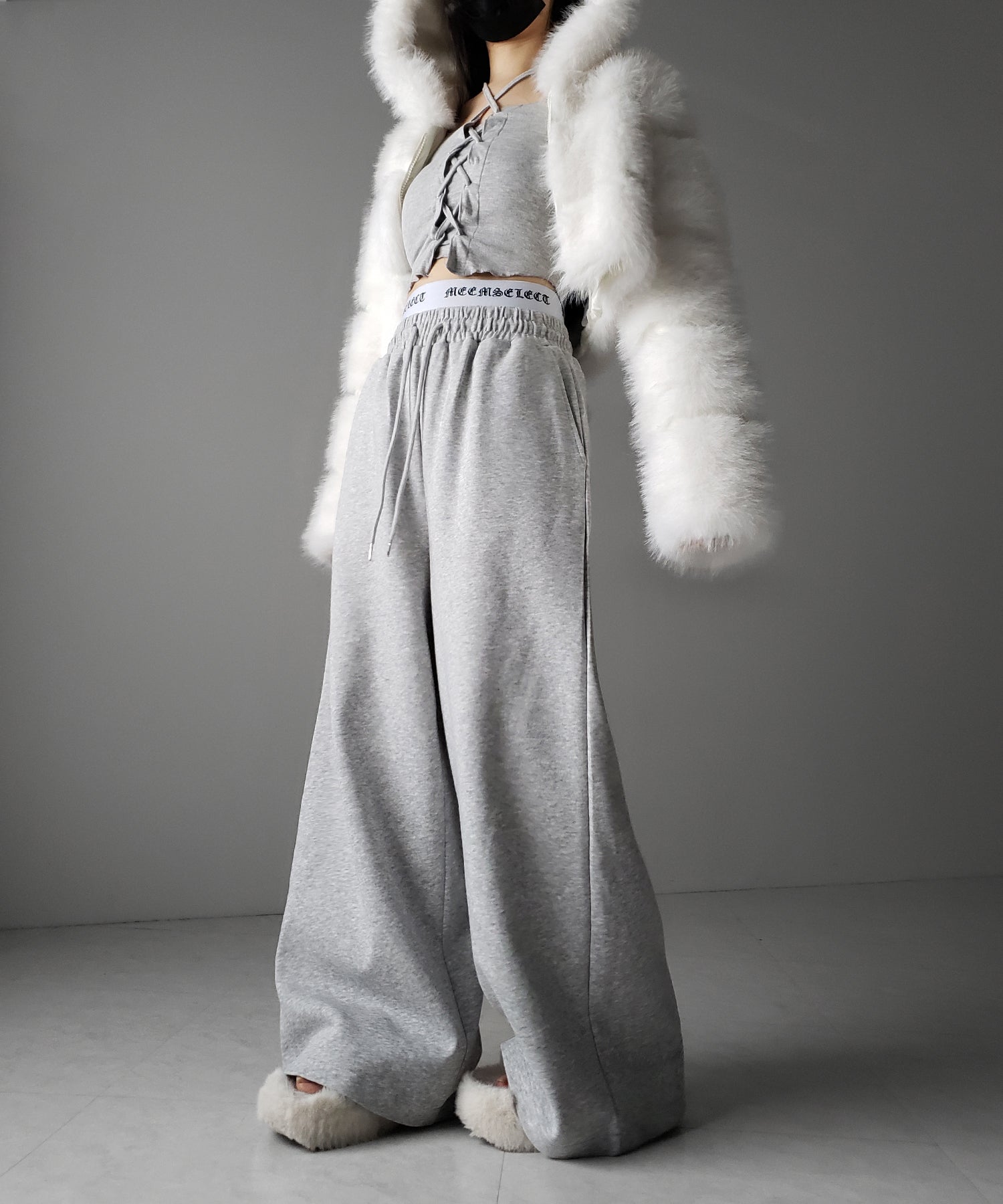 ウエストグランジロゴスウェットワイドパンツ / waist grunge logo sweat wide pants