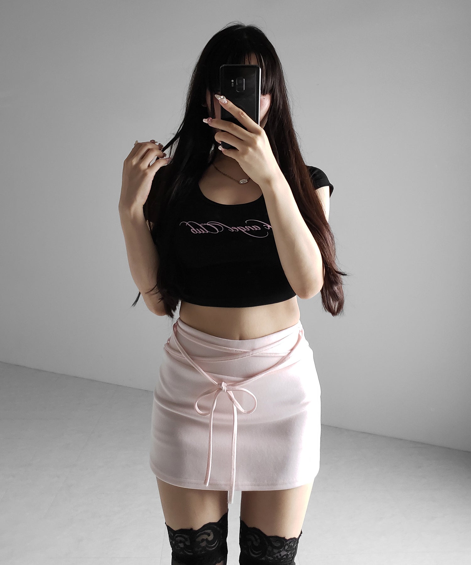 【 インパン裏地付き 】ストリングリボンミニスカート / string ribbon mini skirt