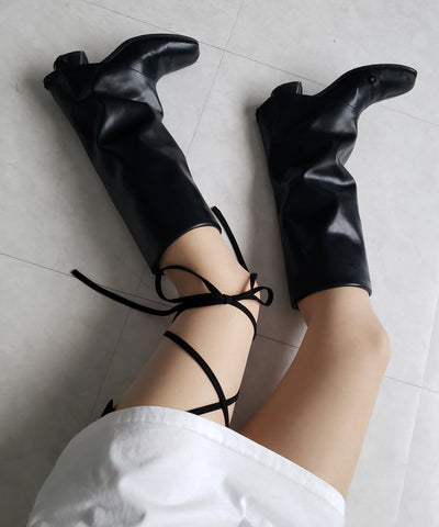 【 セルフカット調節可能 】クロスストラップリボンバイカーレギンスパンツ / cross strap ribbon biker leggings pants