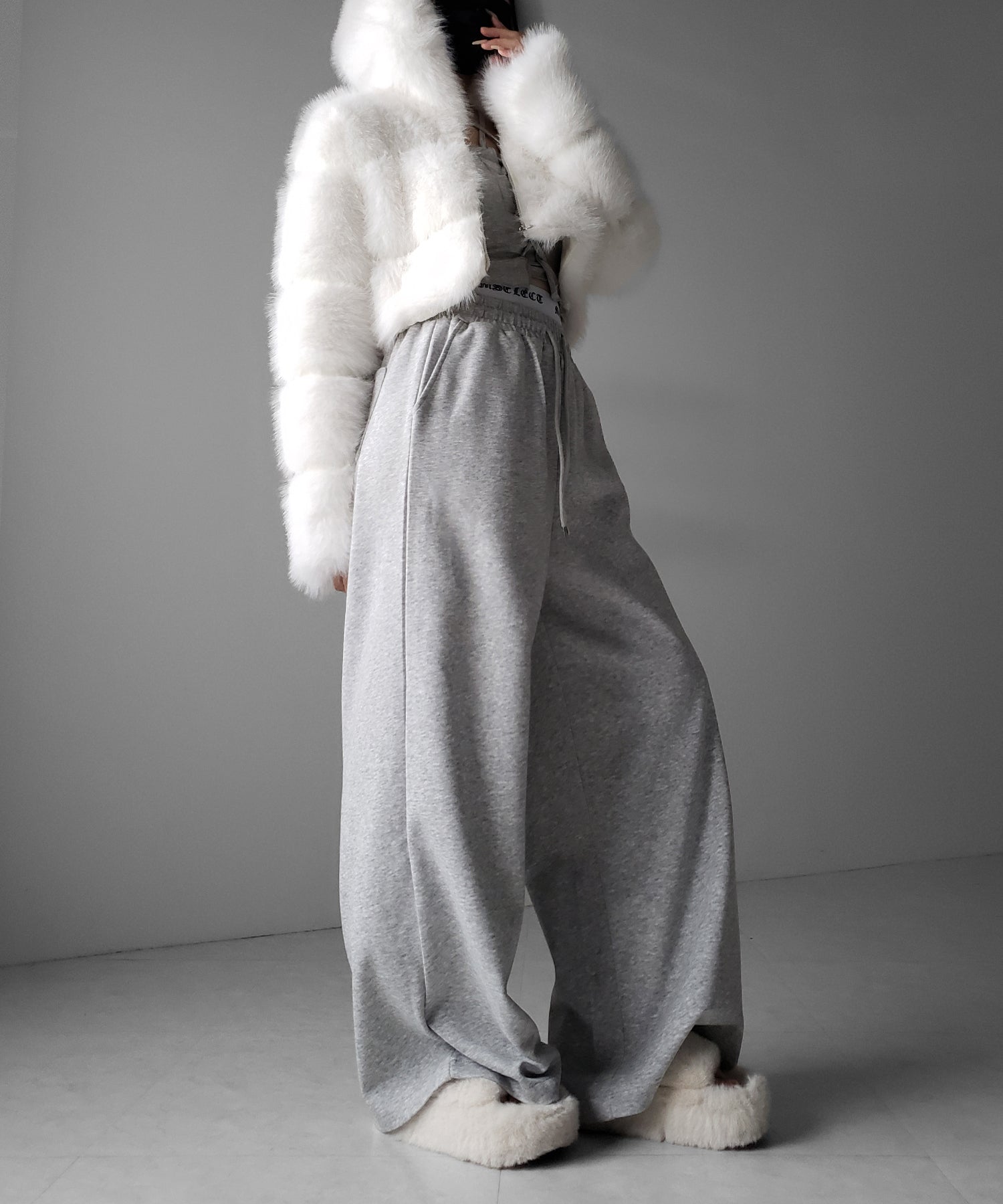 ウエストグランジロゴスウェットワイドパンツ / waist grunge logo sweat wide pants