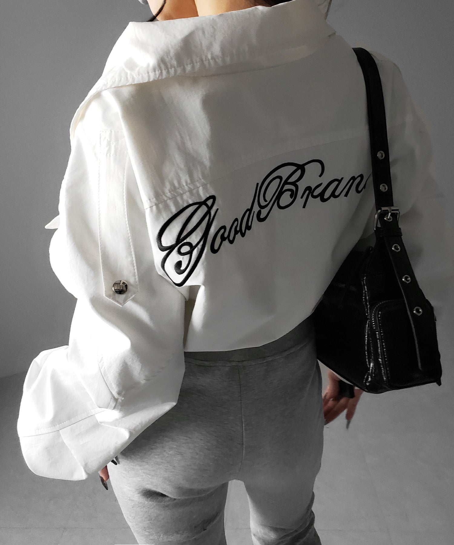 レタリングバックロゴスタンドカラーショートブルゾン / lettering back logo stand collar short blouson