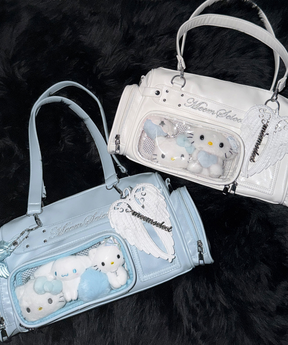 クリアポケット付きレタリング刺繍ショルダーバッグ / clear pocket lettering embroidery shoulder bag
