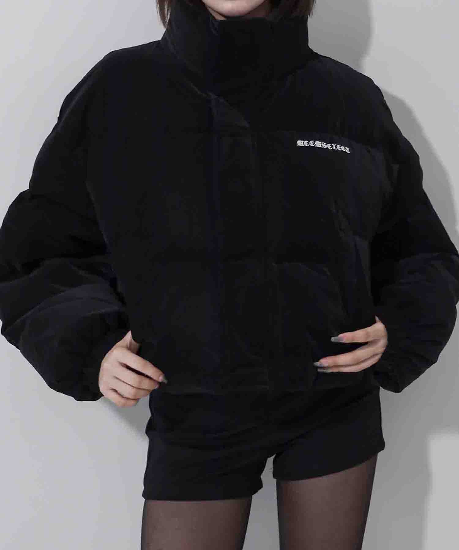 【 大好評につきロゴ無しバージョン追加! 】グランジロゴ刺繍ショートパフダウンジャケット / grunge logo embroidery short puff down jacket