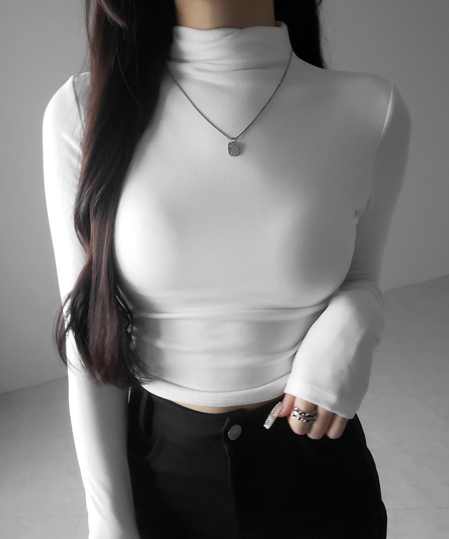 【 カップ付き / 裏起毛 】プチハイネックシャーリングショートカットソートップス