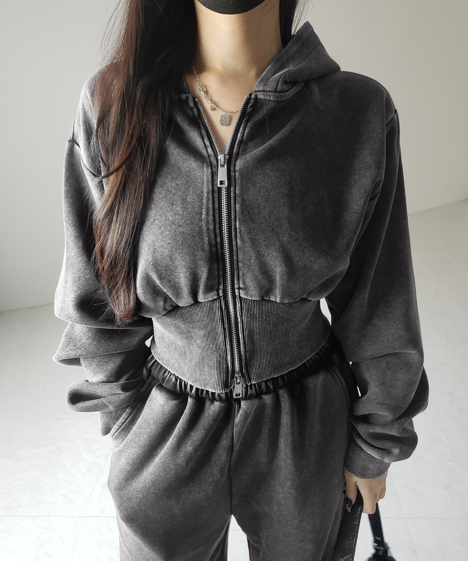 【 セットアップ 】ピグメントヴィンテージショートパーカー + ワイドパンツ SET / pigment vintage short hoodie + wide pants SET