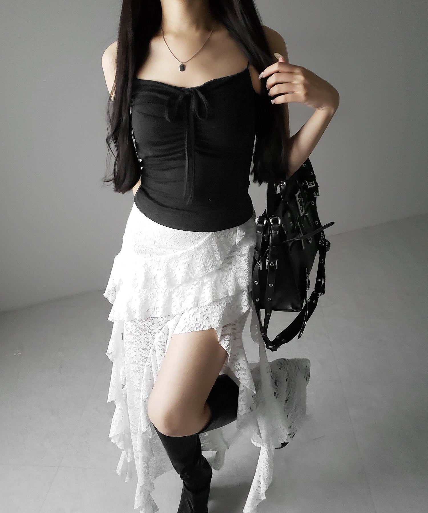 【 2WAY 】クロスストラップリボンギャザースリムキャミソール / cross strap ribbon gather slim camisole