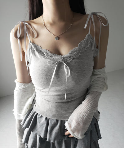 3サテンリボンレースリブキャミソール / three satin ribbon lace lib camisole