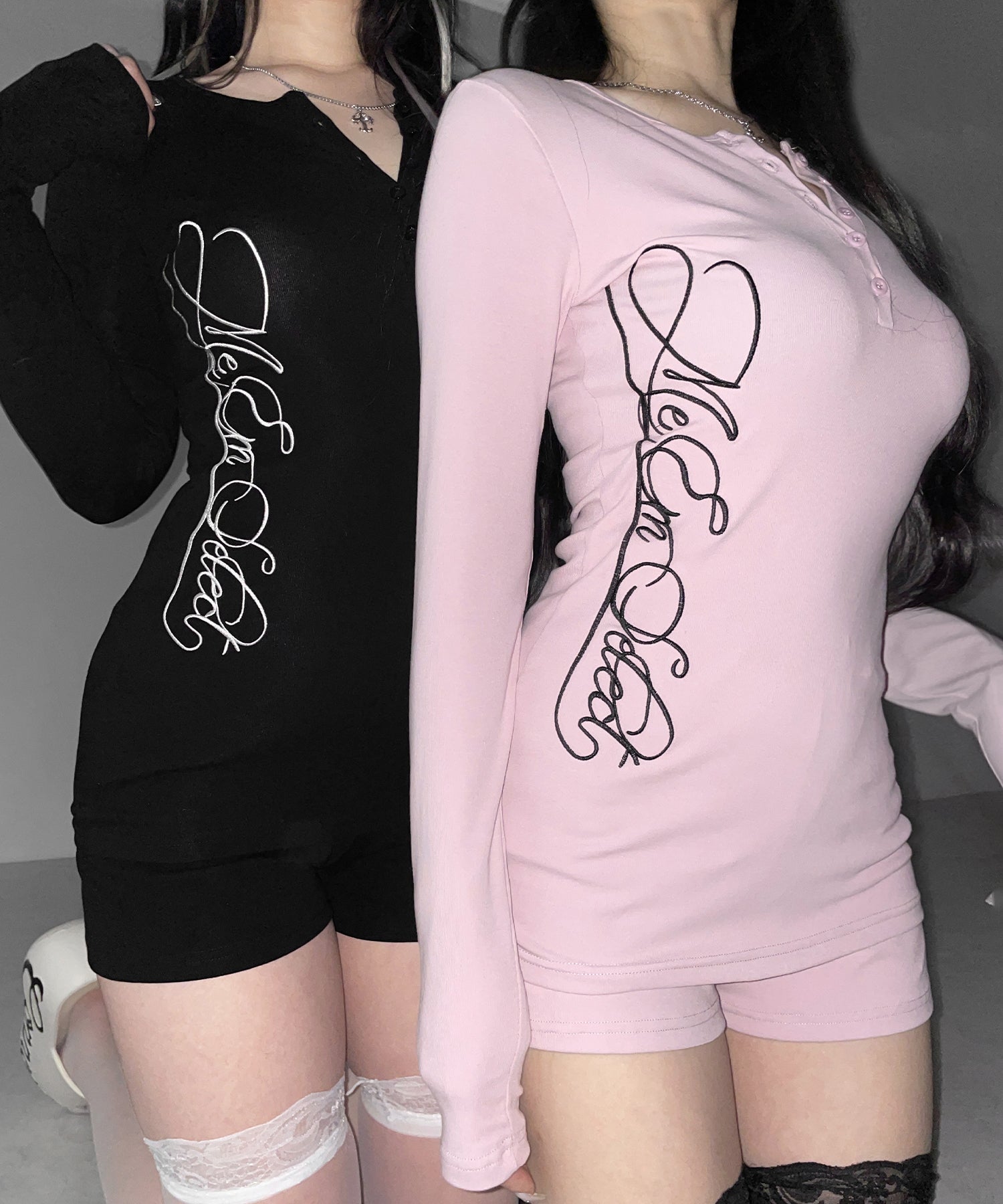 【 セットアップ 】レタリングロゴヘンリーネックトップス&ショートパンツ SETUP / lettering logo henlyneck tops & short pants