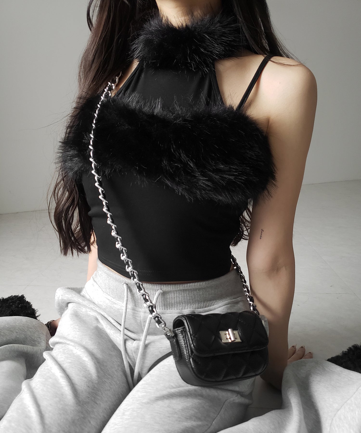 ファードッキングストラップトップス / fur docking strap tops