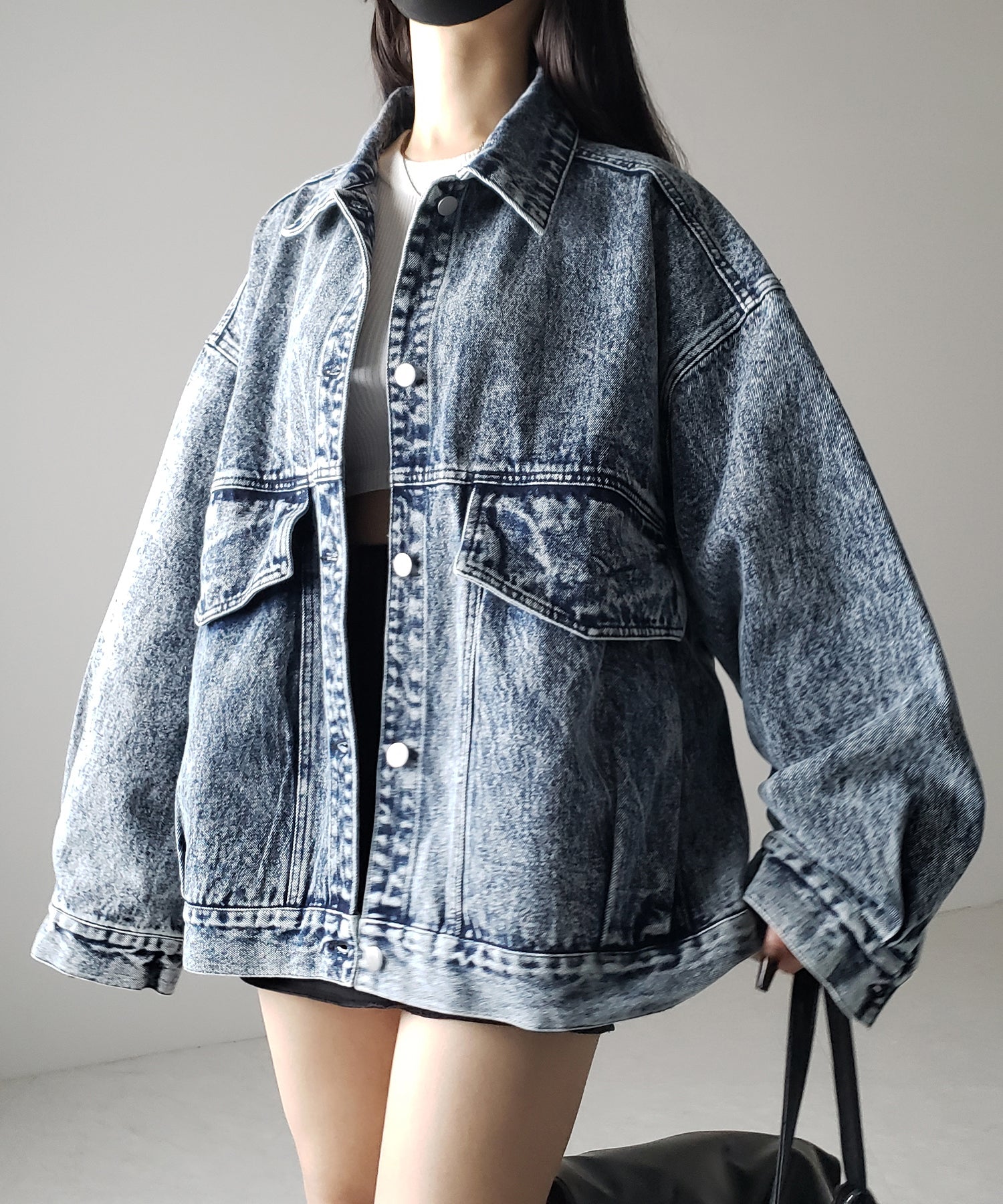 【 デニムセットアップ着用可能 】ヴィンテージケミカルブリーチボーイフレンドデニムジャケット / vintage chemical bleach boyfriend denim jacket