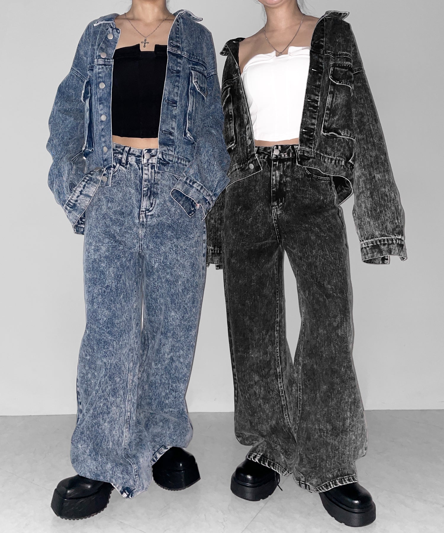 【 セットアップ着用可能 】ヴィンテージケミカルブリーチストレートワイドデニム / vintage chemical bleach straight wide denim