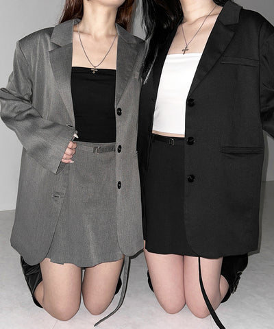 【 セットアップ 】オーバーサイズテーラードジャケット & ハイウエストミニスカパン SET / oversize tailored jacket & high waist mini skirt pants SET