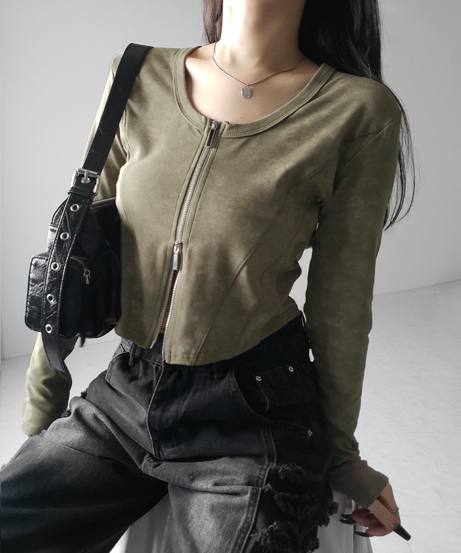 【 2color 】ダブルジップヴィンテージカットソーカーディガン / double zip vintage cut sew cardigan