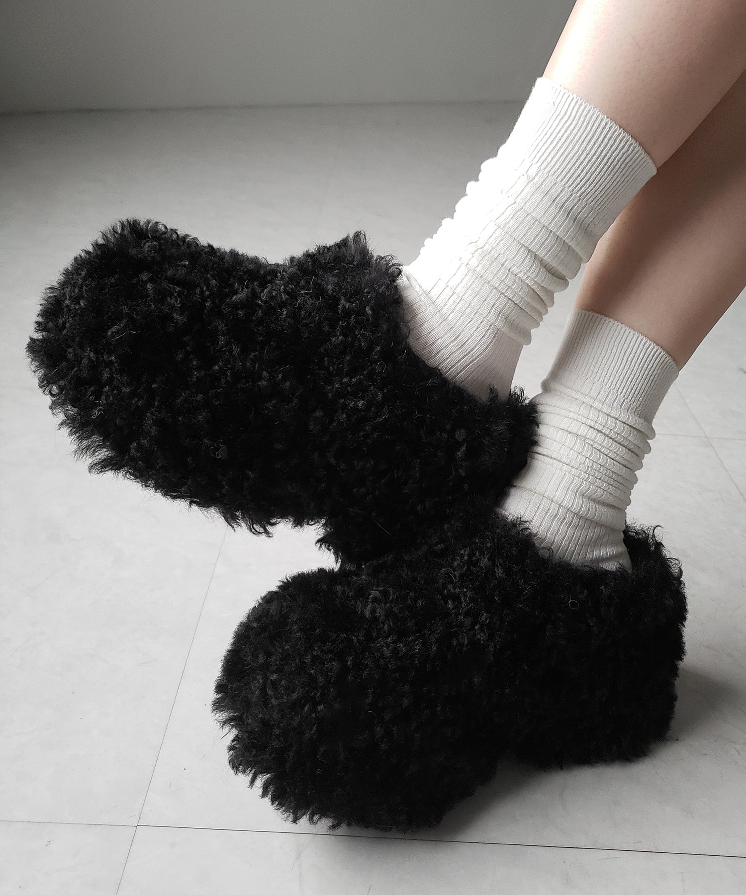 厚底テディボアサボサンダル / platform teddy boa sabo sandals