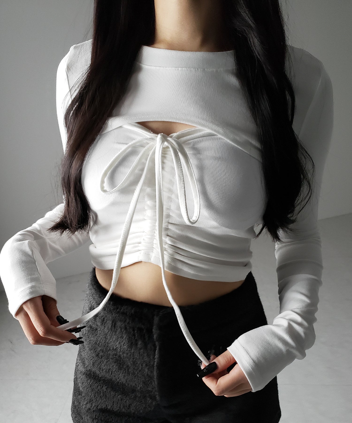 【 2点セット 】フロントリボンベアトップス & ショートレイヤードトップス SET / front ribbon bare tops & short layered tops SET