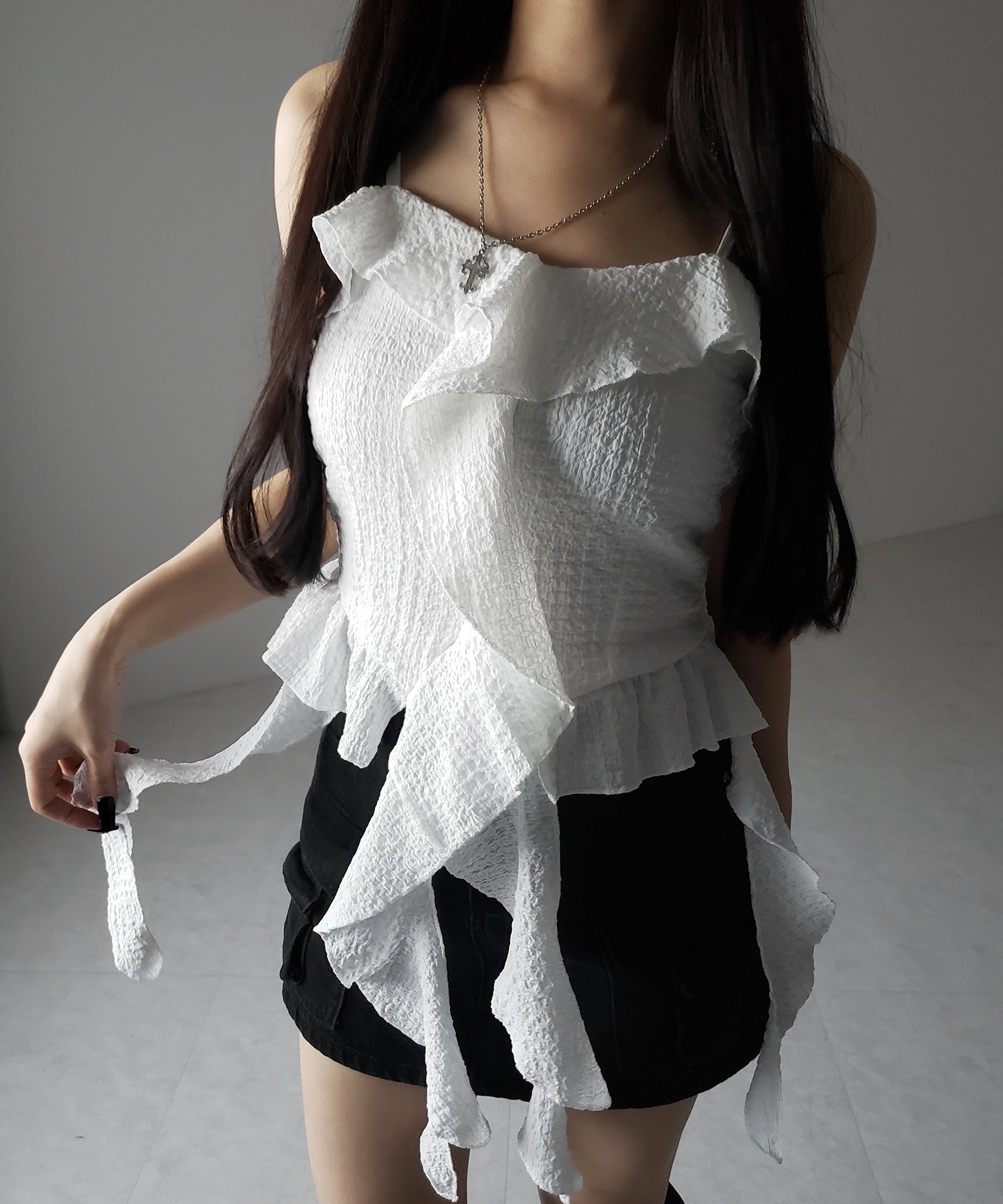 ラッフルフリルレイヤードビスチェキャミソール / ruffle frill layered bustier camisole