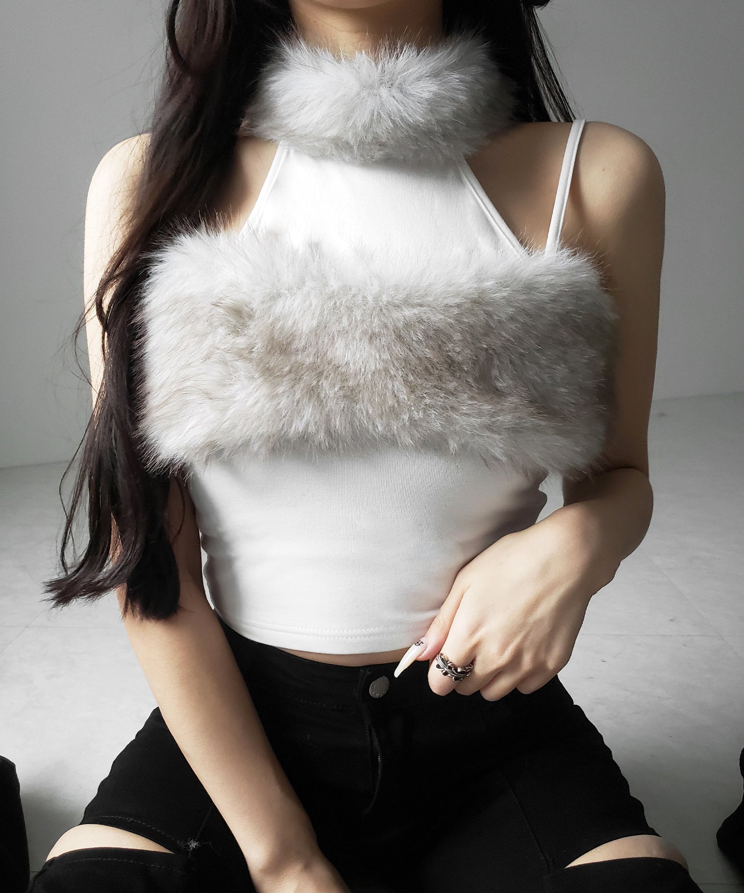 ファードッキングストラップトップス / fur docking strap tops