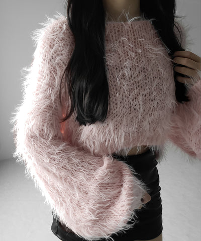 【 選べる6色展開 】フラッフィーシャギールーズショートニット / fluffy shaggy loose short knit