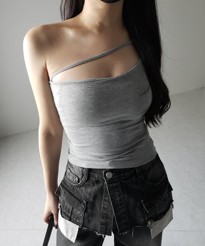 【 カップ付 】ラインストラップワンショルキャミソール / line strap one shoulder camisole