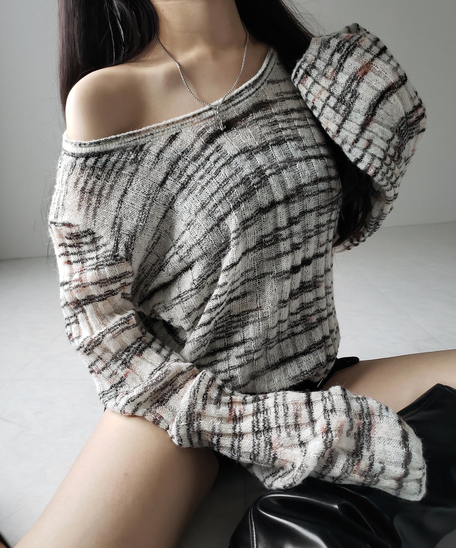 メランジルーズシアーリブニット / melange loose sheer rib knit