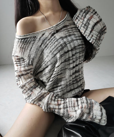 メランジルーズシアーリブニット / melange loose sheer rib knit