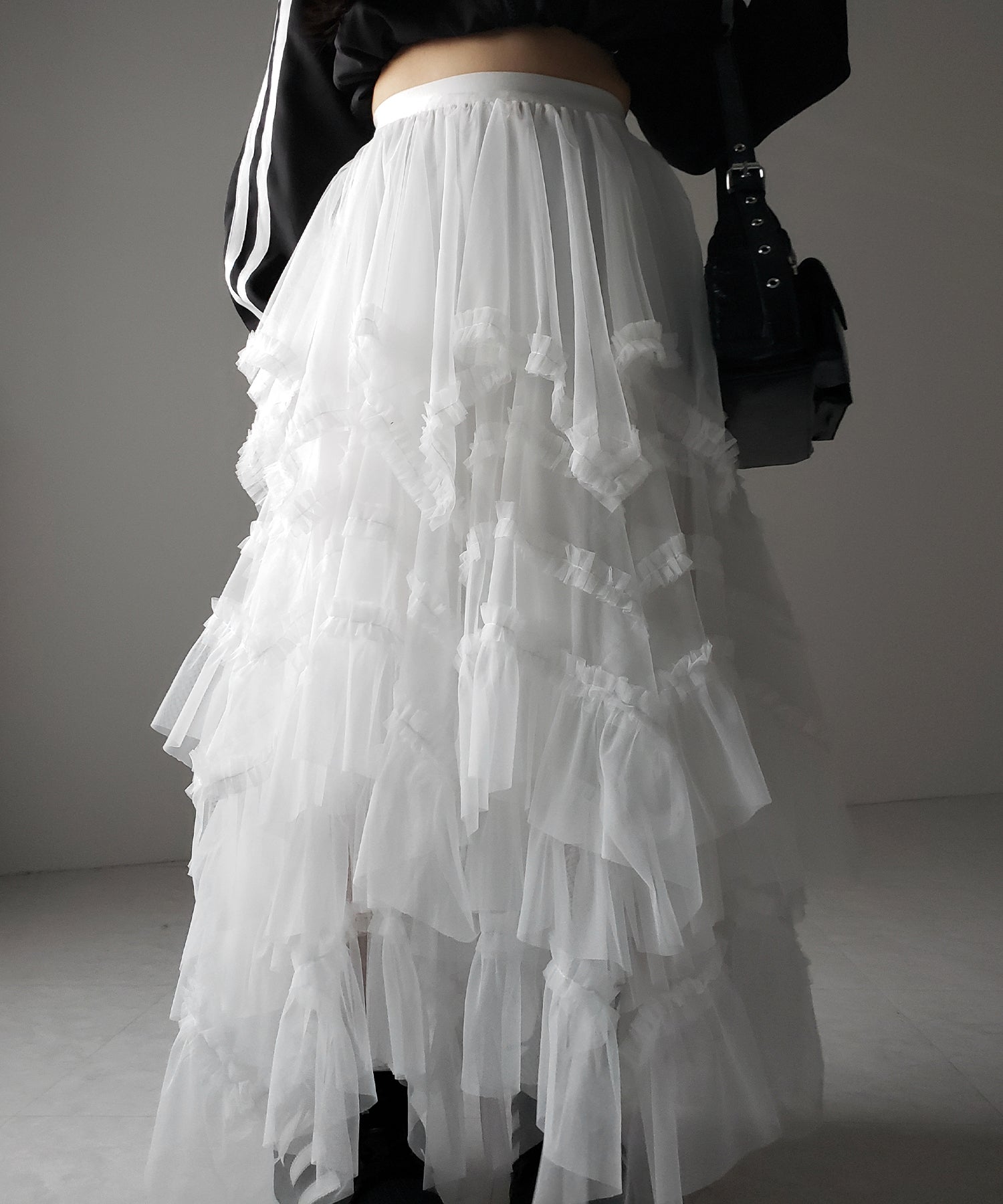 レイヤードボリュームフリルチュールスカート / layered volume frill tulle skirt