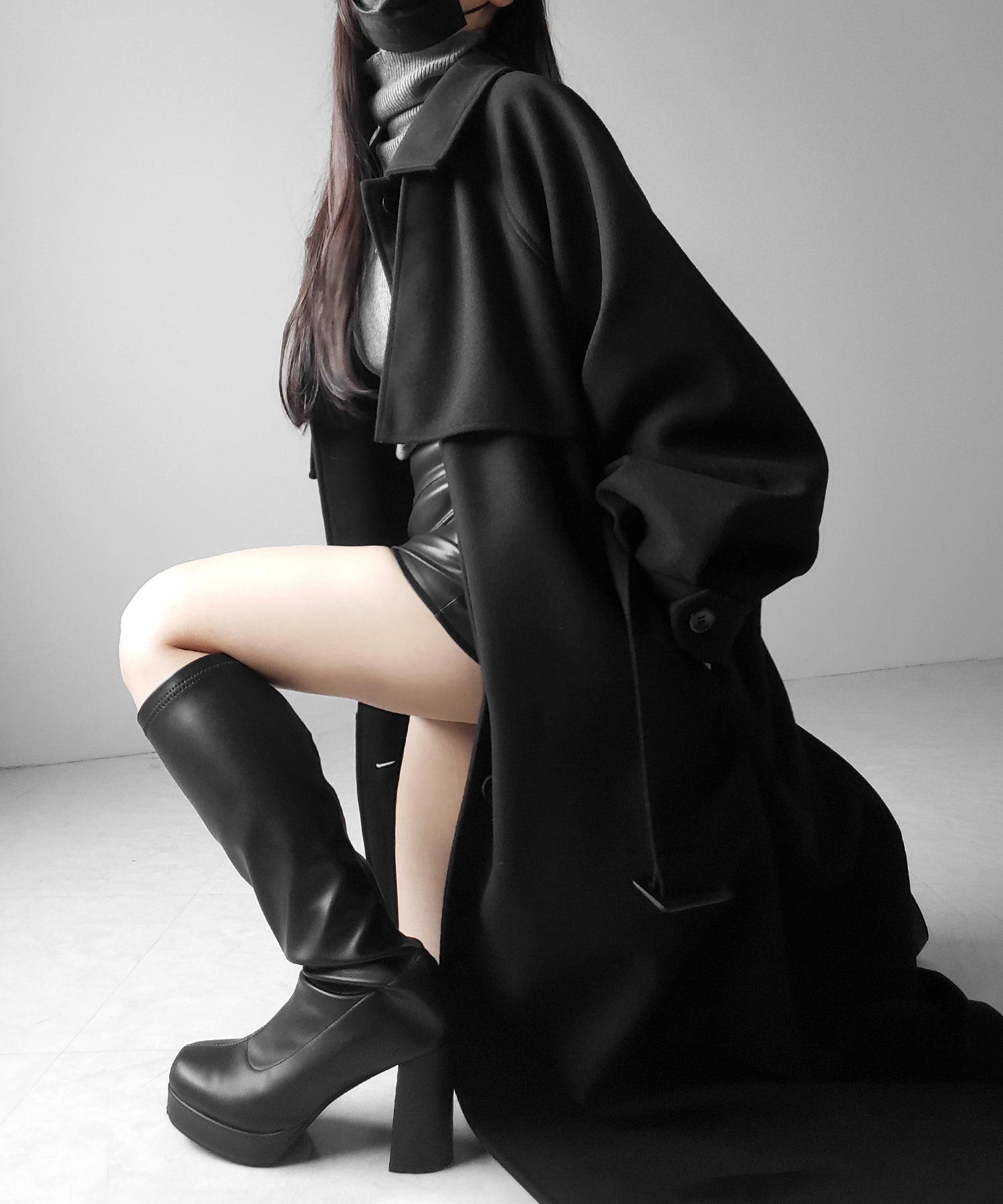 【 ウエストマークベルトSET 】2WAY ステンカラーレディメルトンロングコート / 2WAY soutien collar lady melton long coat
