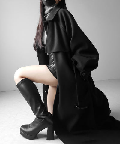 【 ウエストマークベルトSET 】2WAY ステンカラーレディメルトンロングコート / 2WAY soutien collar lady melton long coat